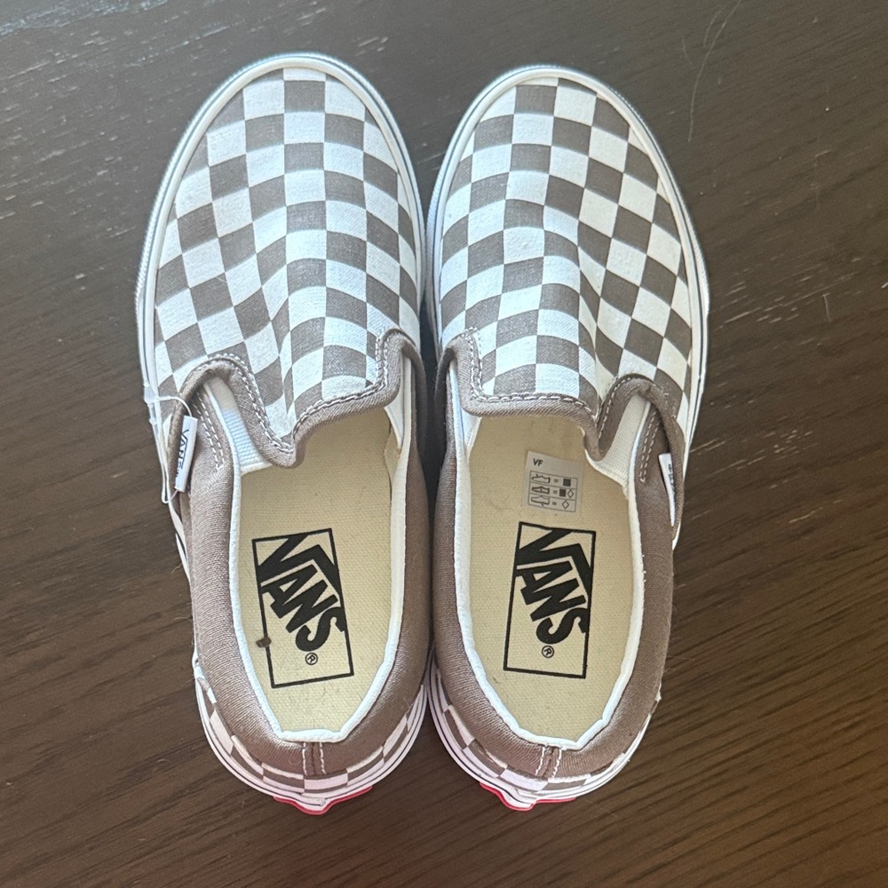 Vans Kids Brown and White Checkered Slip-On Sneakers